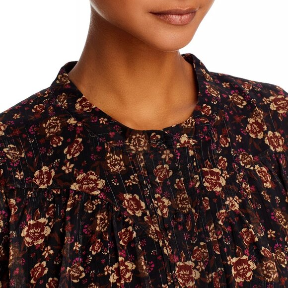 88$ KOKO + MASON Button Front Blouse Top Long Sheer Sleeves Size S Black Multi - Picture 4 of 5